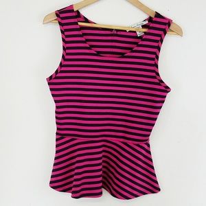 American Rag Black and Pink Striped Peplum Top.